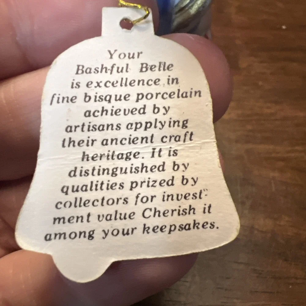 Angel‎ Bell,Bashful Belle, JASCO, Porcelain, Vintage, Christmas, W/Tag, 1978 box